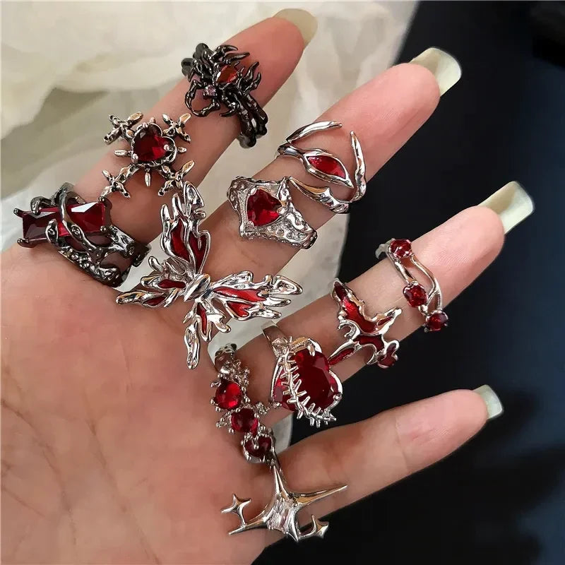 Goth Punk Retro Red Crystal Ring