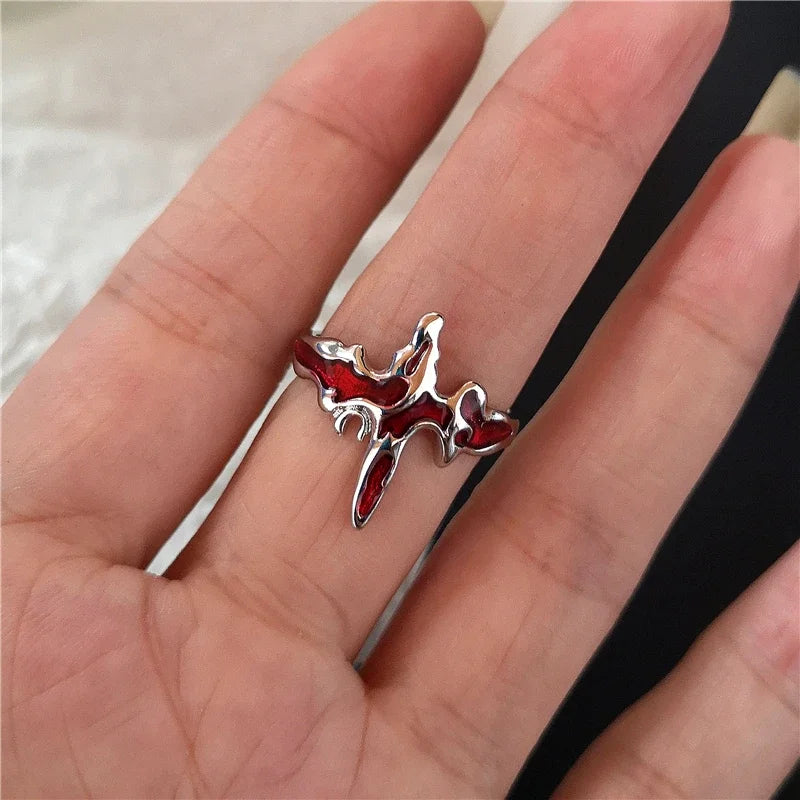Goth Punk Retro Red Crystal Ring