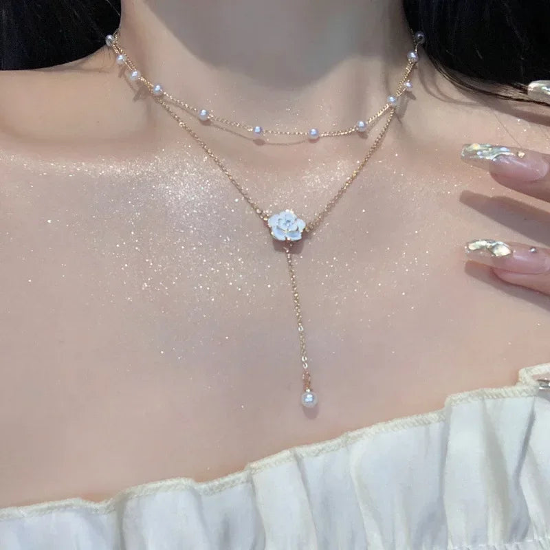 Tassel Classic Flower Pearl Necklace