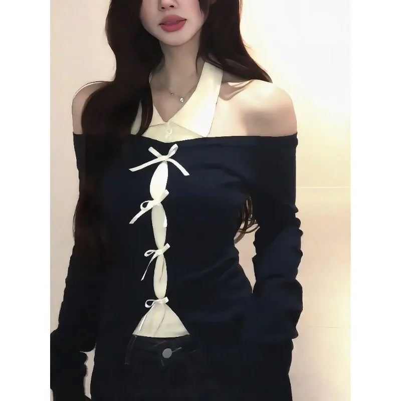Lapel Two-piece Bow T-shirt