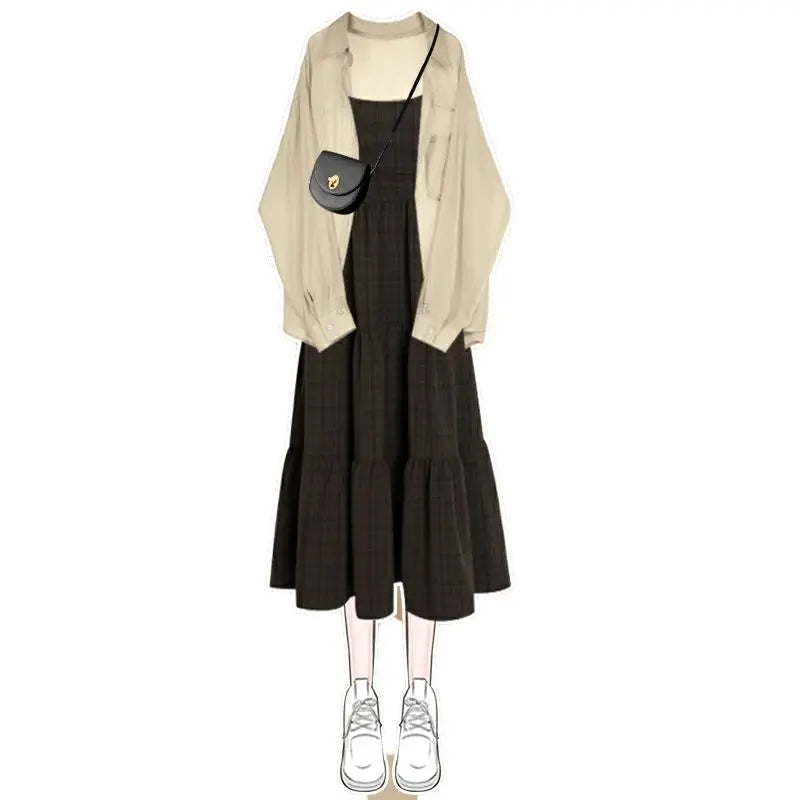 Clothing Paired with Chiffon Sunscreen Shirt and Suspender Dress Two-piece Set