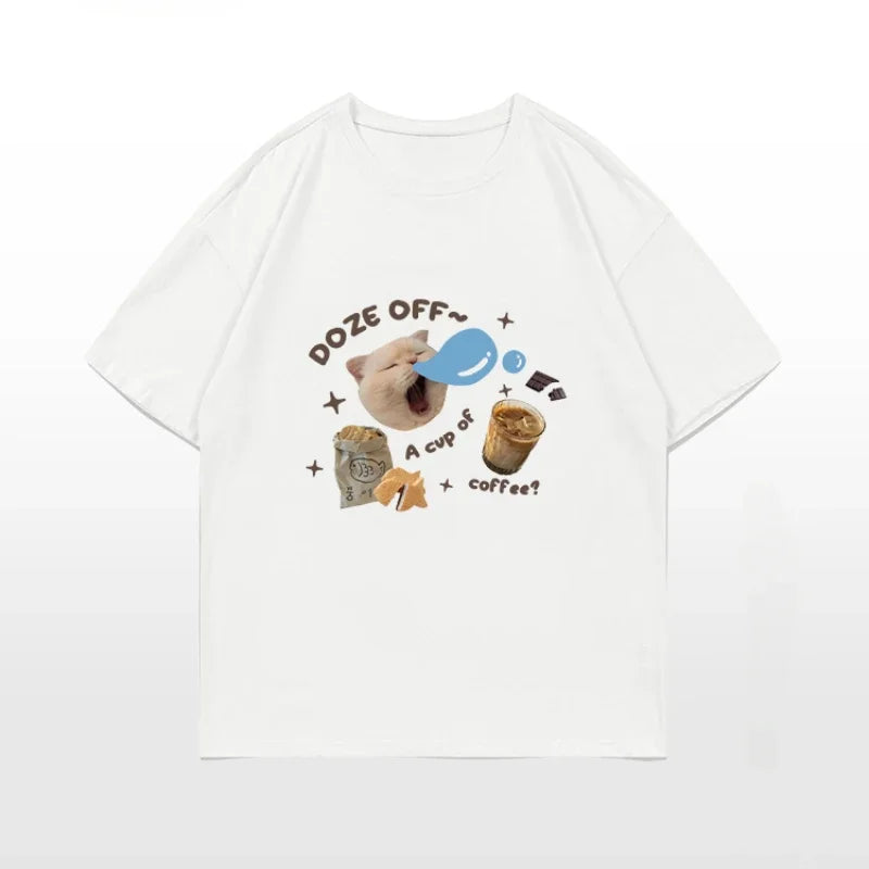 Kawaii Cat Print T Shirt Oversized