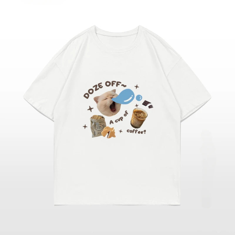 Kawaii Cat Print T Shirt Oversized