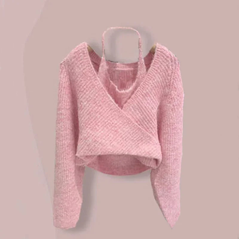 Women's Edition Knitted Top and High Waist Jeans Set