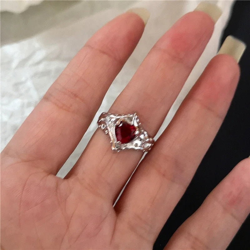 Goth Punk Retro Red Crystal Ring