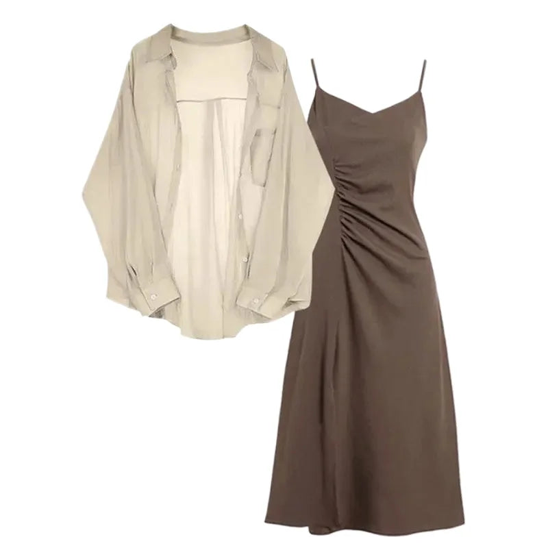 Clothing Paired with Chiffon Sunscreen Shirt and Suspender Dress Two-piece Set