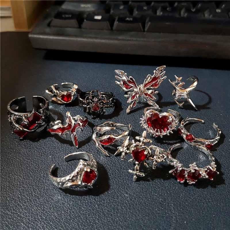 Goth Punk Retro Red Crystal Ring