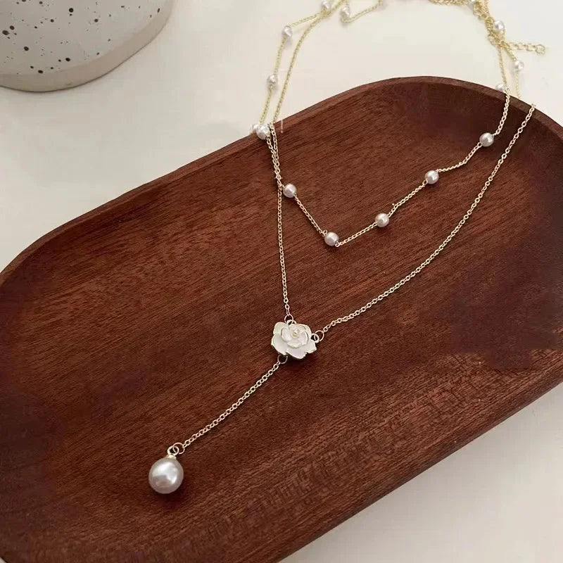 Tassel Classic Flower Pearl Necklace