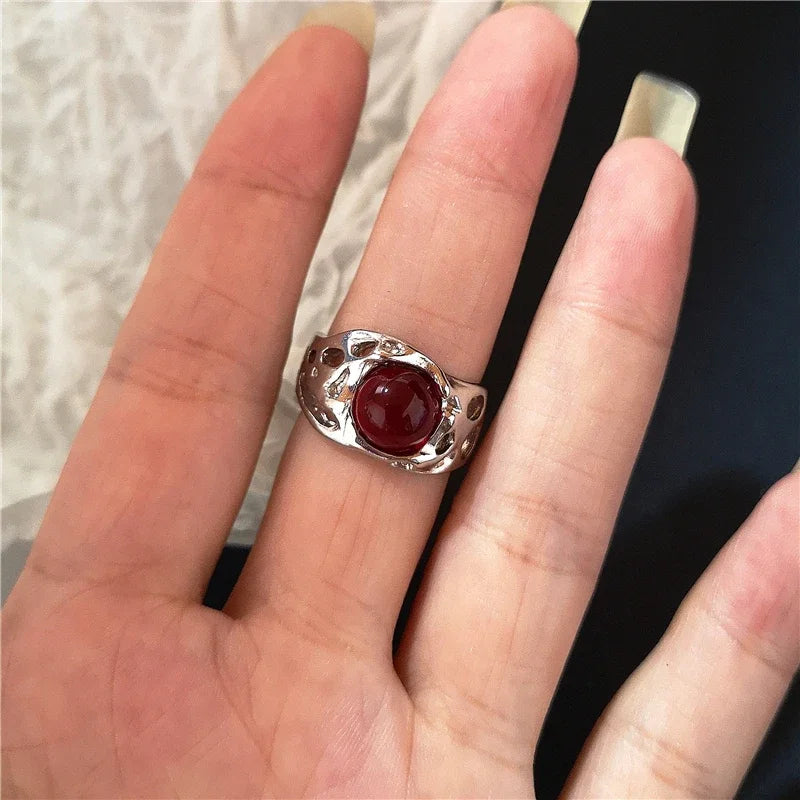 Goth Punk Retro Red Crystal Ring