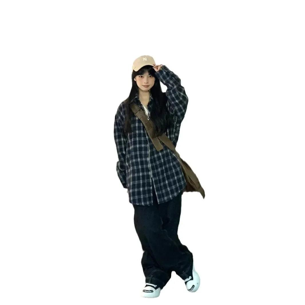 Vintage Plaid Shirt Women's Loose-Fit