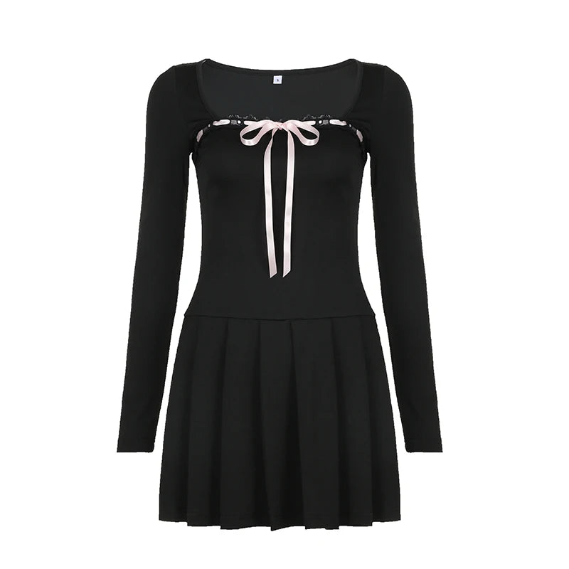 Rockmore Black Lace Up Square Collar Dresses