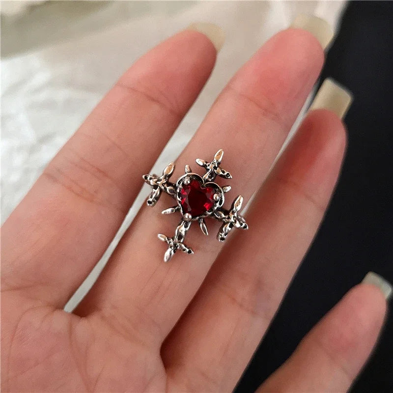 Goth Punk Retro Red Crystal  Ring