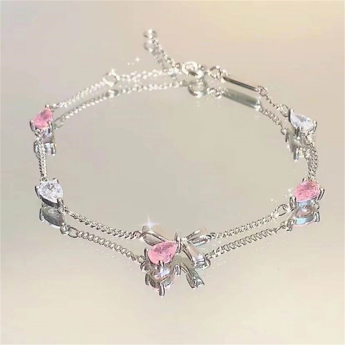 Korean Elegant Cherry Blossom Bow Zircon Bracelet