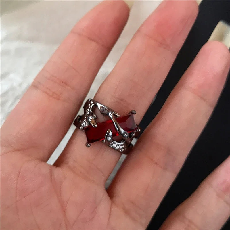 Goth Punk Retro Red Crystal  Ring