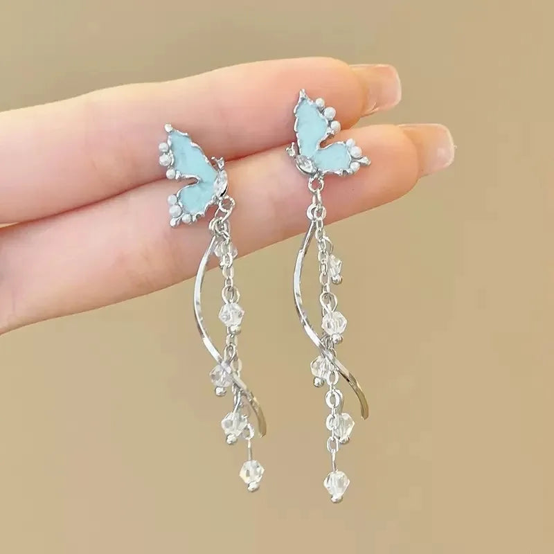 Light Blue Butterfly Tassel Earrings