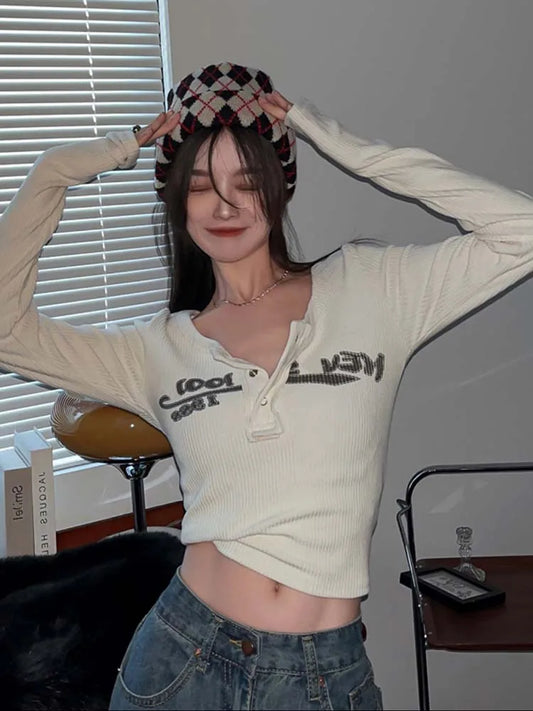 Sexy Slim Crop Top Retro Graffiti Print