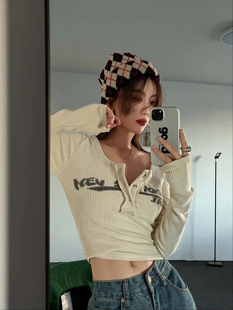 Sexy Slim Crop Top Retro Graffiti Print