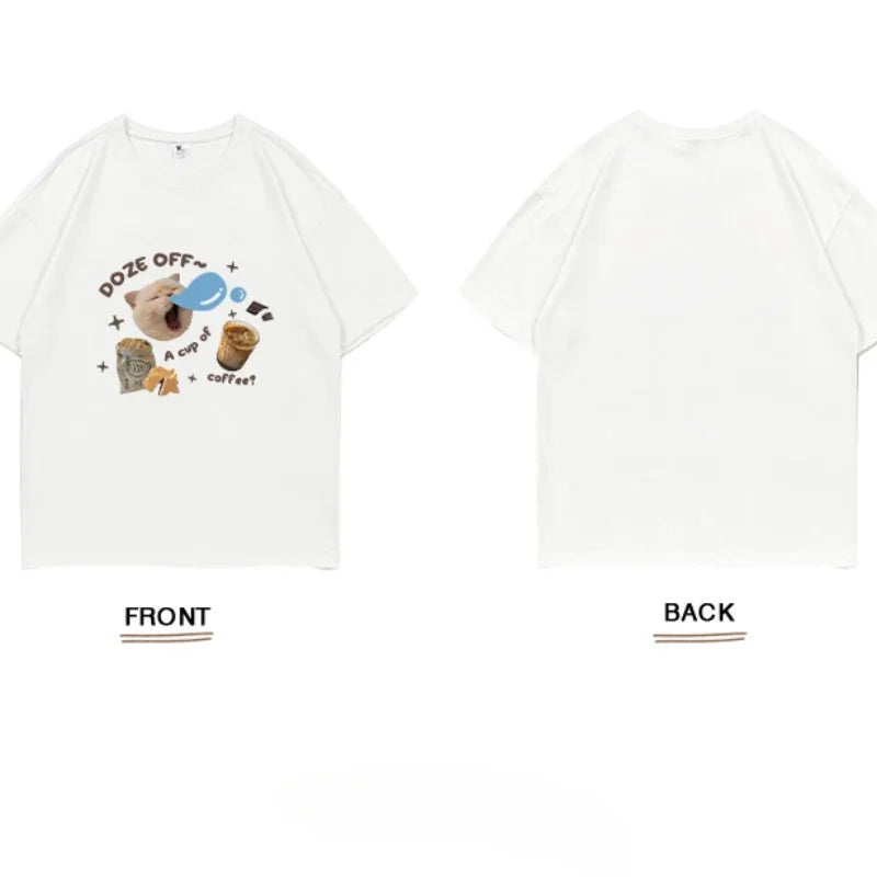 Kawaii Cat Print T Shirt  Oversized