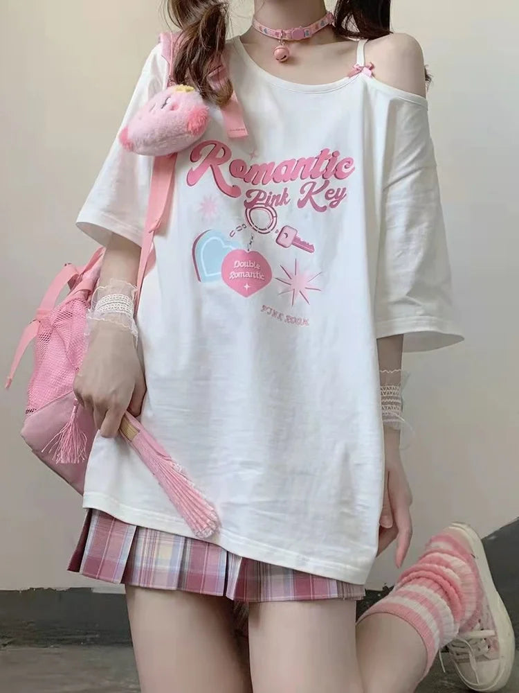 Deeptown Women Kawaii Off Shoulder T-shirt