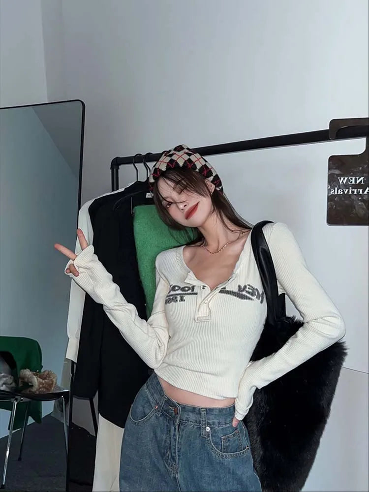 Sexy Slim Crop Top Retro Graffiti Print