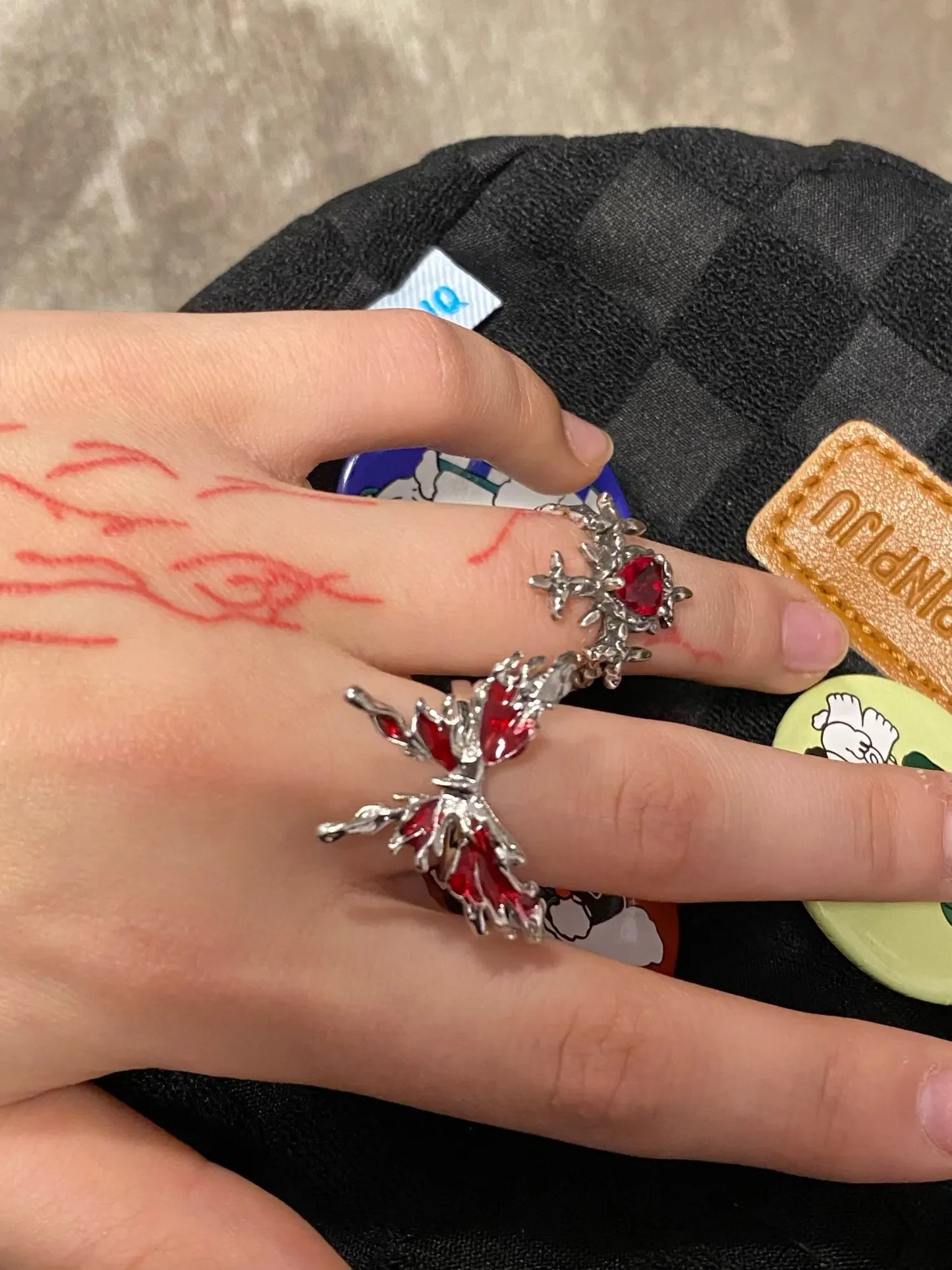 Goth Punk Retro Red Crystal  Ring