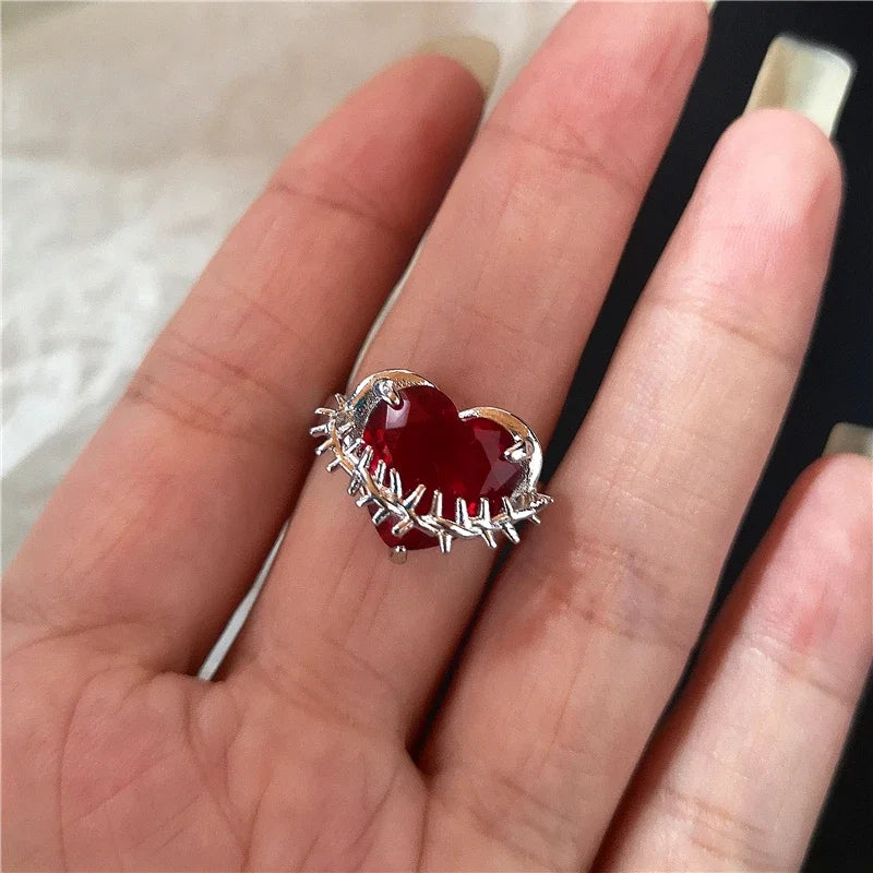 Goth Punk Retro Red Crystal  Ring