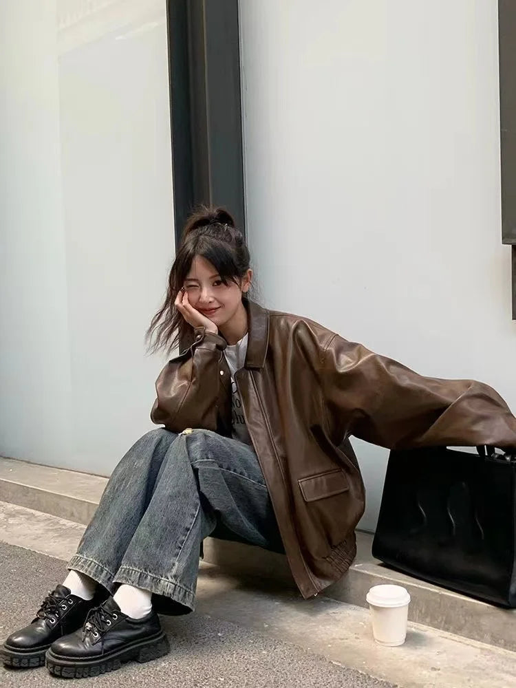 Vintage  Leather Jacket Oversized