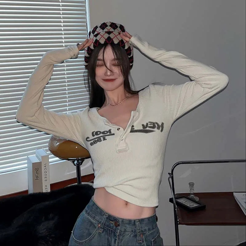 Sexy Slim Crop Top Retro Graffiti Print