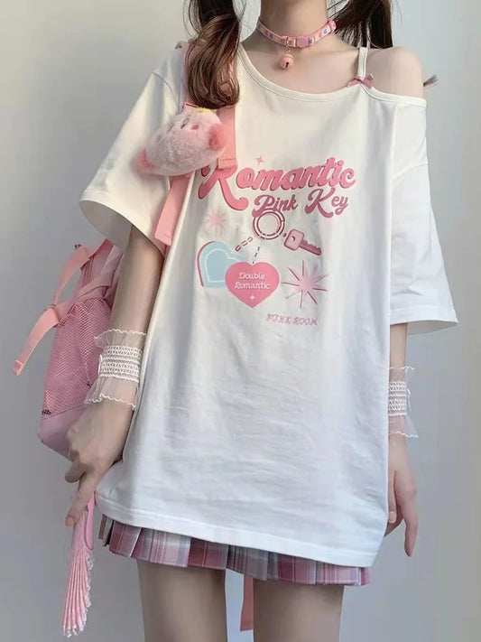 Deeptown Women Kawaii Off Shoulder T-shirt