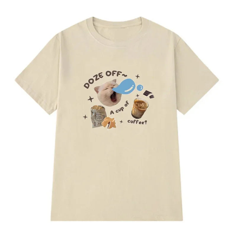 Kawaii Cat Print T Shirt  Oversized