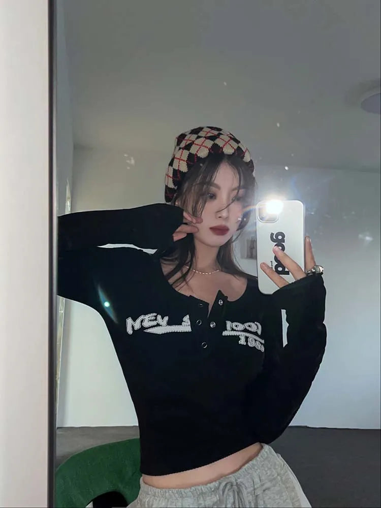 Sexy Slim Crop Top Retro Graffiti Print