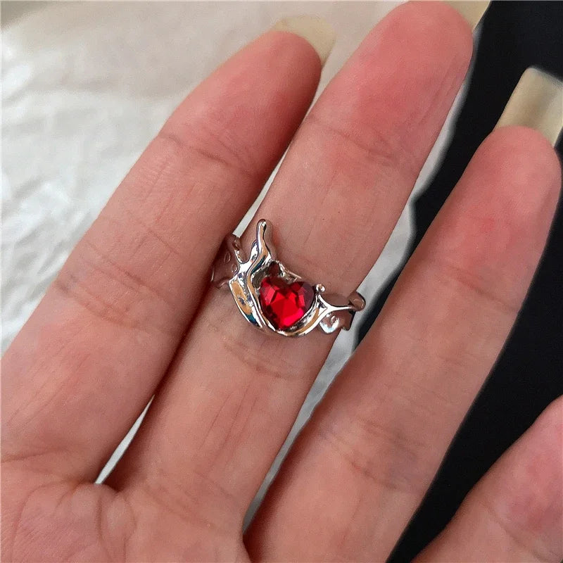 Goth Punk Retro Red Crystal  Ring