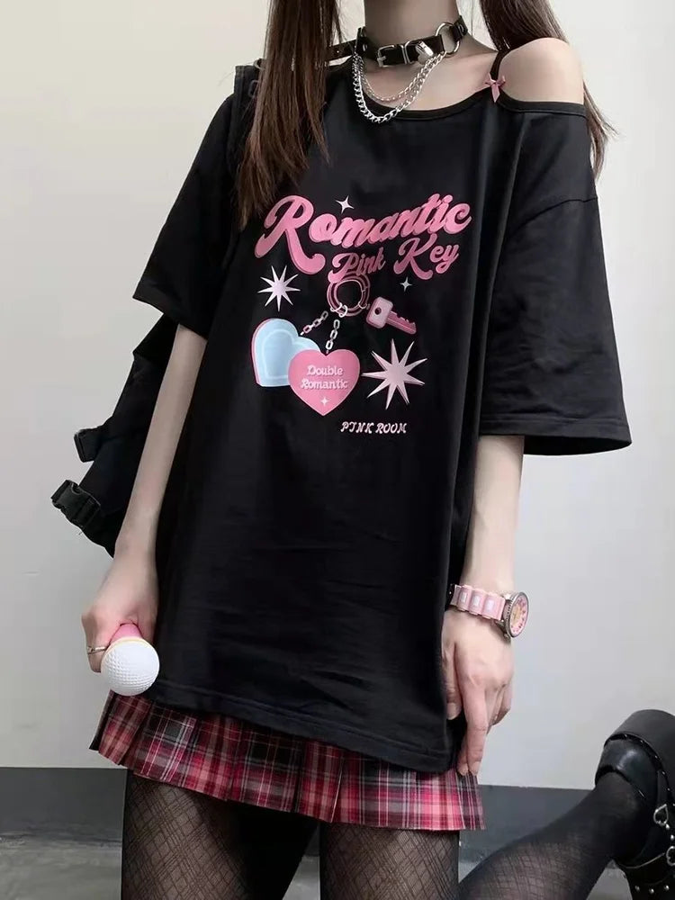 Deeptown Women Kawaii Off Shoulder T-shirt