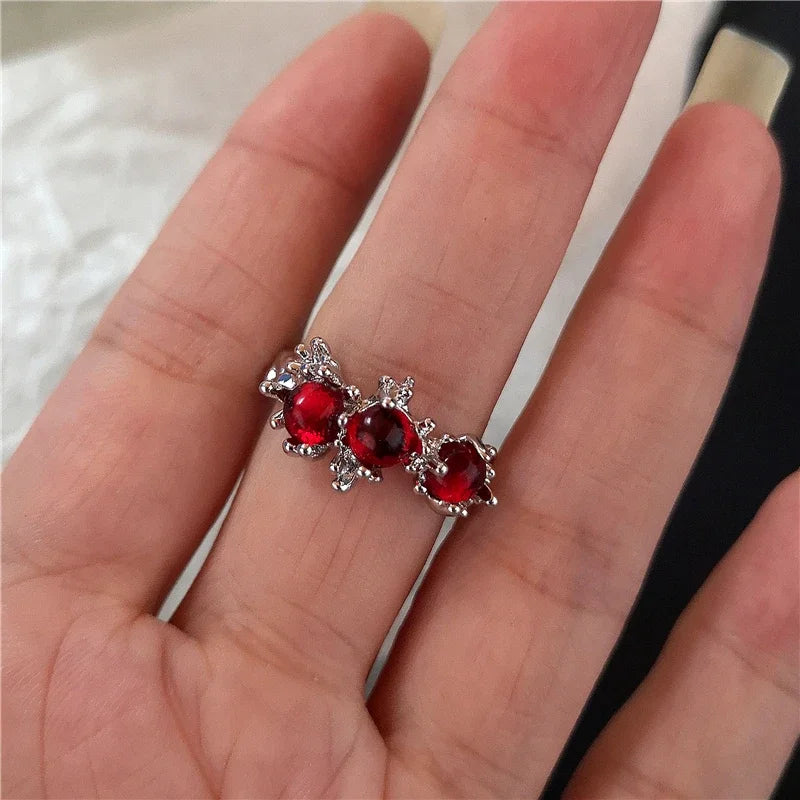 Goth Punk Retro Red Crystal  Ring