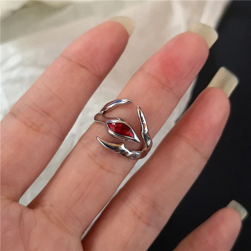 Goth Punk Retro Red Crystal  Ring